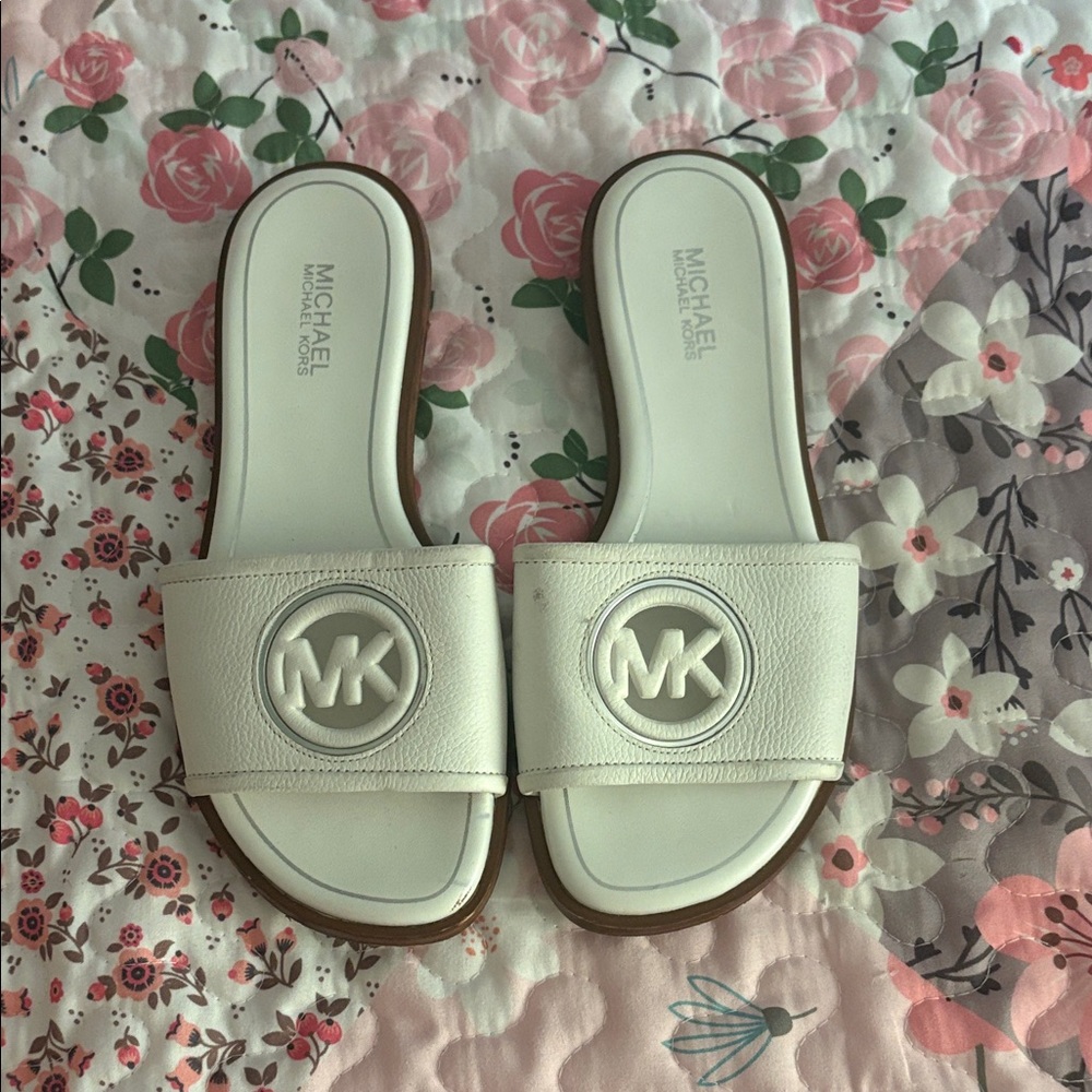 Michael Kors White Slide Sandals